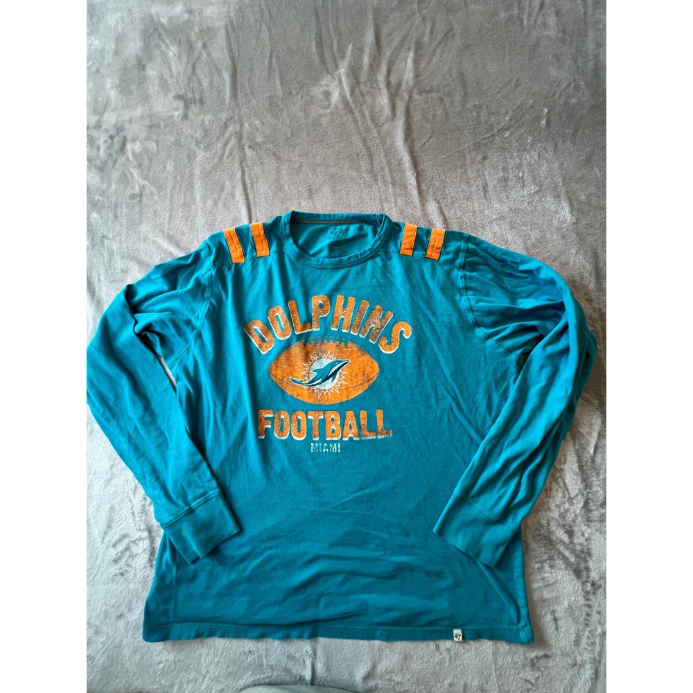 '47 Brand Long Sleeve Shirt Womens Large Aqua Miami Dolphins Football Graphic